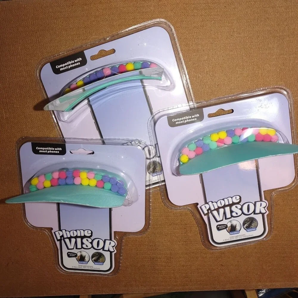 3- Decorative Phone Visor W/ Colorful Pom-Poms Compatible W/ Most Smartphones